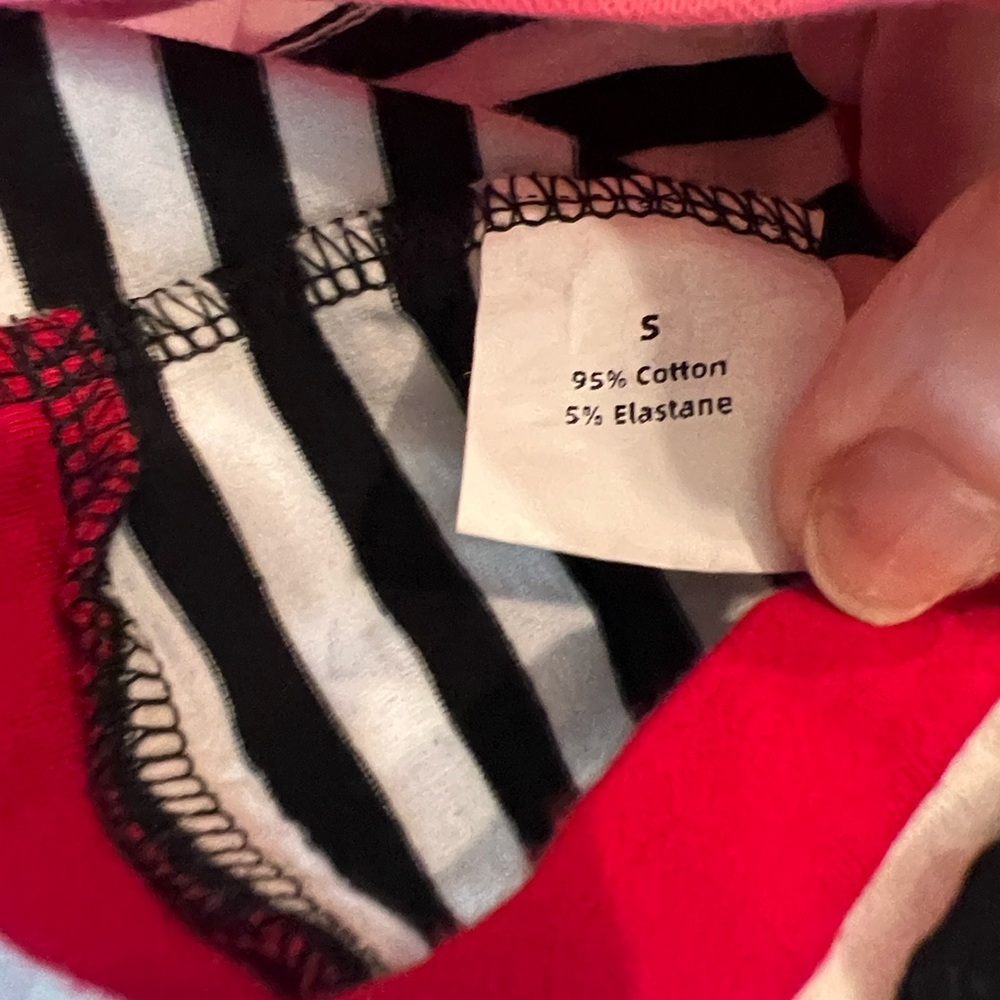 Women's Black & White Striped Short Sleeve Tee with Pink Trim - Picture 2 of 15